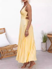 Lunivop  Summer Fashion New Style Women's Elegant Strap Fold Style Loose Solid Color Vacation Style Banquet Style Women's Long Dress