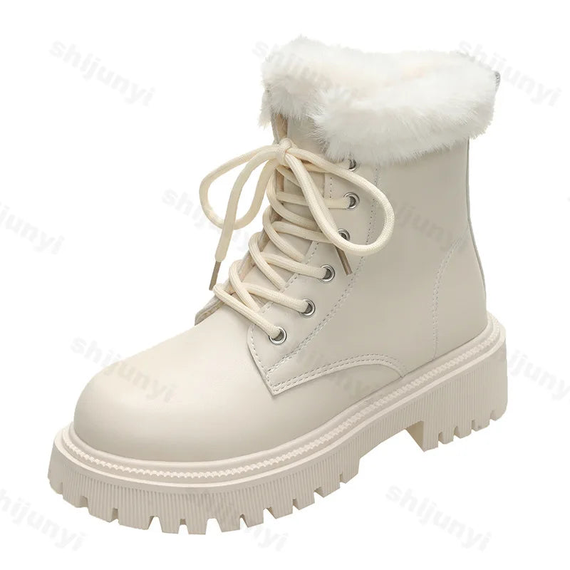 Lunivop Snow Boots for Women Female Shoes 2025 Winter Women Footwear Plush Round Thick Heel Leather Ankle Boots Ladies Platform Booties