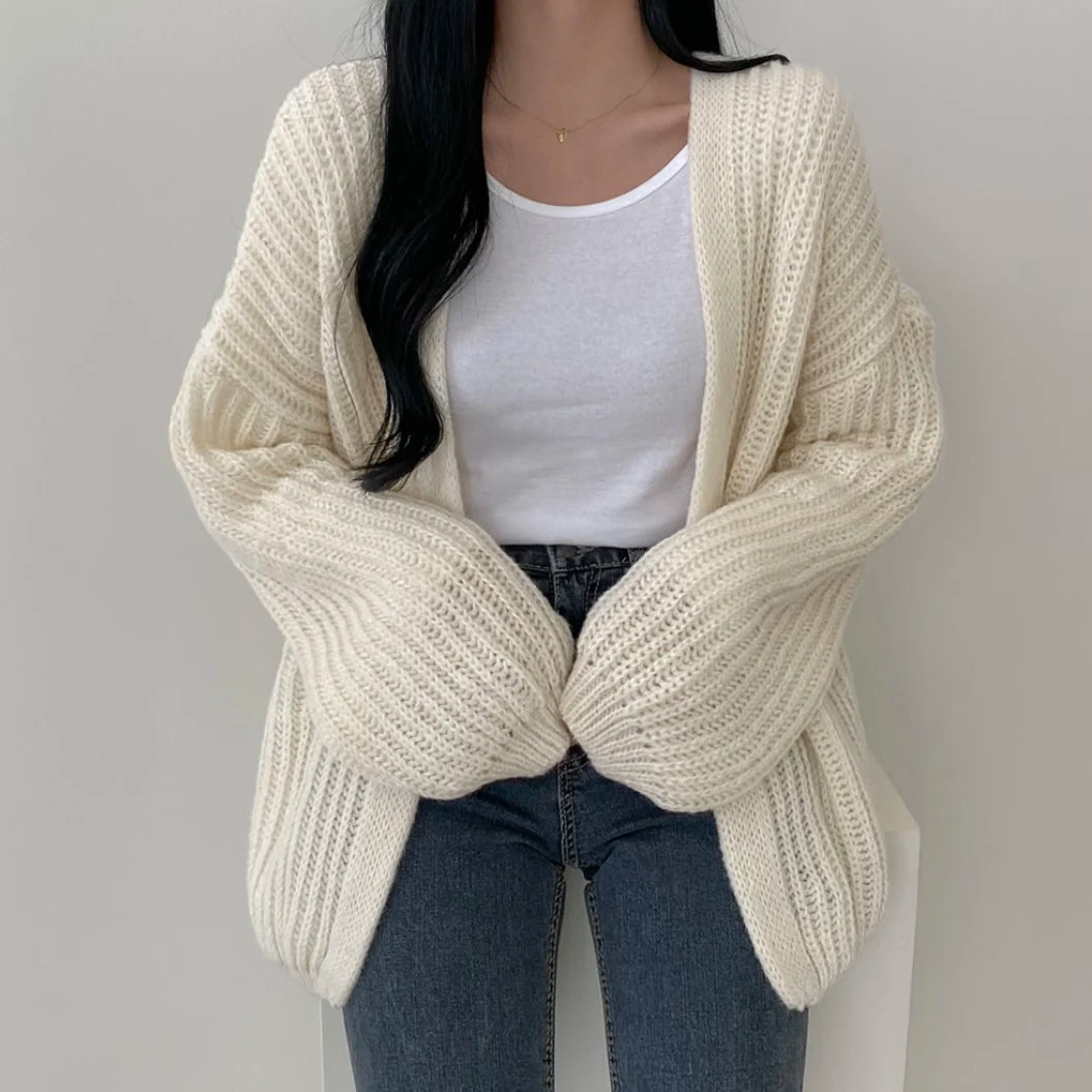 Lunivop Open Front Cardigan for Women Cozy Knit Oversized Open-up Sweater Grey Autumn Winter Teen-girl Casual Daily Outfit