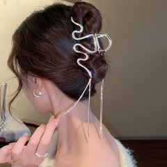 Lunivop  Luxury Crystal Tassel Hair Claws Clips For Women Girls Fashion Snake Metal Hair Crab Hairpins Headwear Hair Accessories