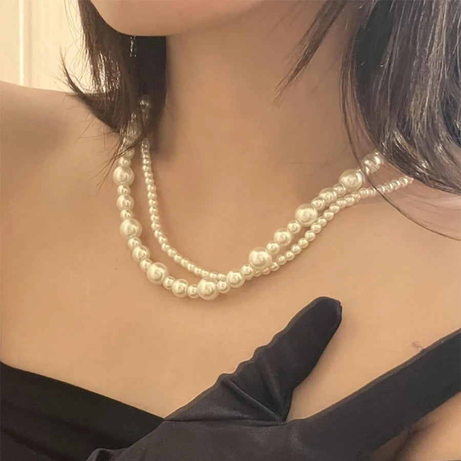 Lunivop New Trendy Vintage Pearl Multi Layered Pearl Bead Necklace for Women Sweet Elegant Party Jewelry Wedding Gifts