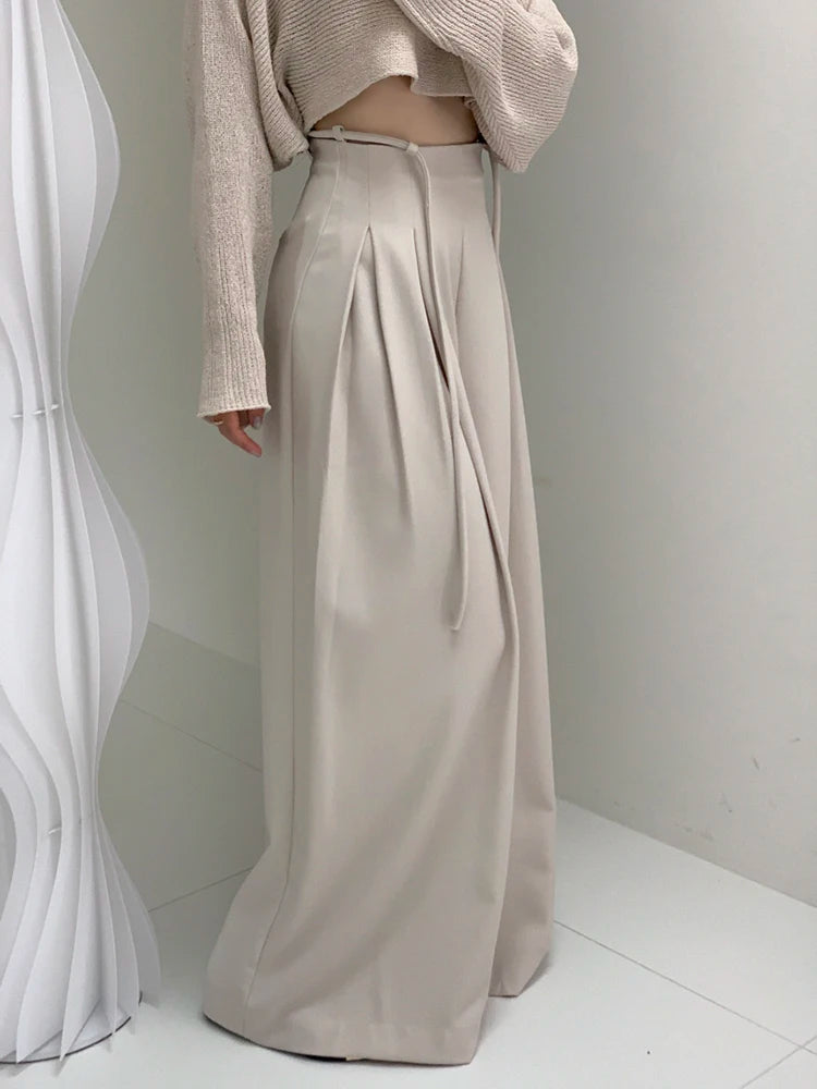 Lunivop Vintage Women Wide Leg Pants Shirring Lace-up Loose Versatile 2025 New Autumn Female High Waist Fashion Trousers 17G7456