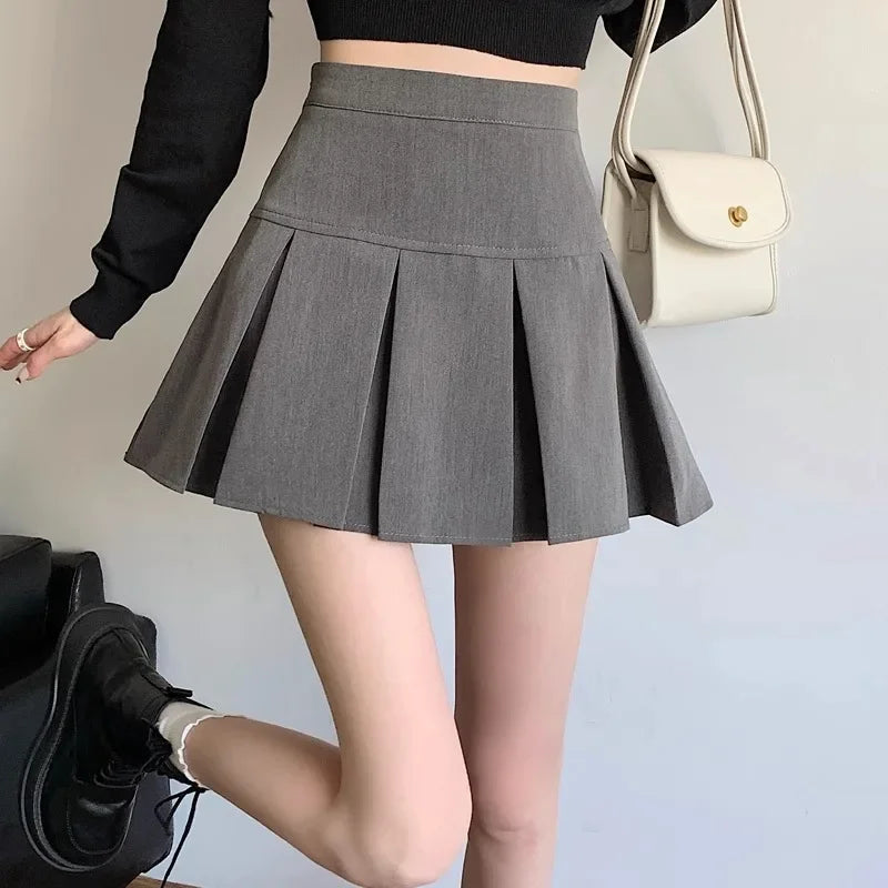 Lunivop Elegant High-waisted Pleated Skirt Autumn New Style Korean Women's Clothing Versatile Zipper-up Cropped A- skirt