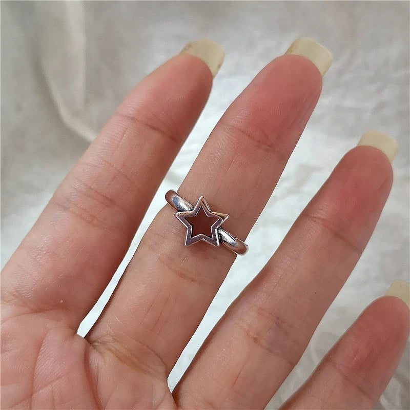 Lunivop Kpop Goth Punk Vintage Aesthetic Geometric Irregular Star Silver Color Ring For Women Egirl Grunge Y2K EMO Jewelry Accessories