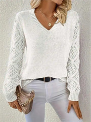 Lunivop Long Sleeve Pointelle Knit Top Pullovers Women Sweater Openwork Long Sleeve V-neck Jumper Fall Winter Blusas Para Mujer Outfit