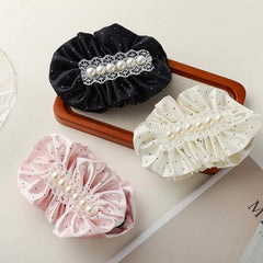 Lunivop  Korean Black Polka Dot Pearl Hair Clip For Women Girls Elegant Satin Banana Clip Ponytail Clip Barrette Hair Accessories