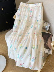 Lunivop  Floral Elegant Long Skirts Women Vintage Loose Sweet High Waist A Line Skirt Korean Retro Summer High Quality Long Skirt