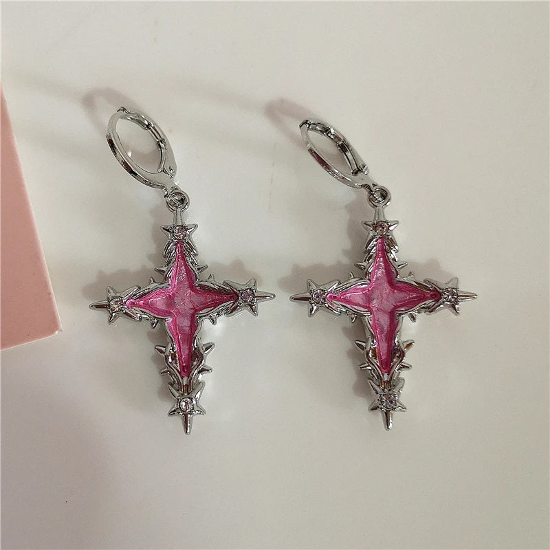 Lunivop Goth Punk Colorful Irregular Thorn Cross Pendant Earrings For Women Egirl Aesthetic Jewelry EMO Charm Vintage Scene Accessories