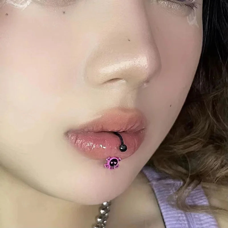 Lunivop Lip Piercing Skull Lip Ring Labret Piercing Pink Skeleton Head Helix Piercing Earring Jewelry Body Accessories for Women