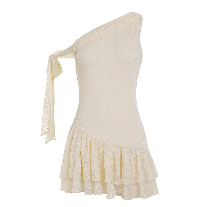 Lunivop  French Elegant Sweet Lrregular Off The Shoulder Dress Y2k Exquisite Lace Slim Fit Summer Short Dress Harajuku Punk Clothes