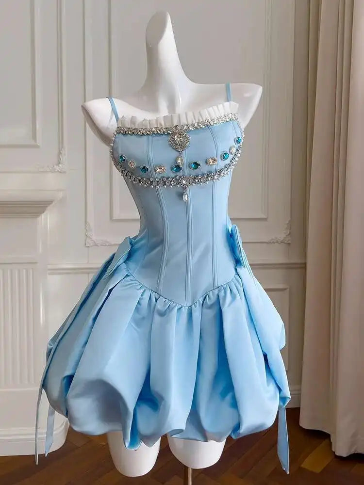 Lunivop Solid Diamond Spliced Women's Strapless Dresses Slash Collar High Waist Sleeveless Elegant Dress Summer 2025 New