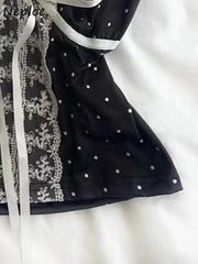 Lunivop  French Style Sexy Sleeveless Sling Tanks Lace Up Polka Dot Slim Crop Top Korea Chic All-match Gentle Casual Sweet New Tee