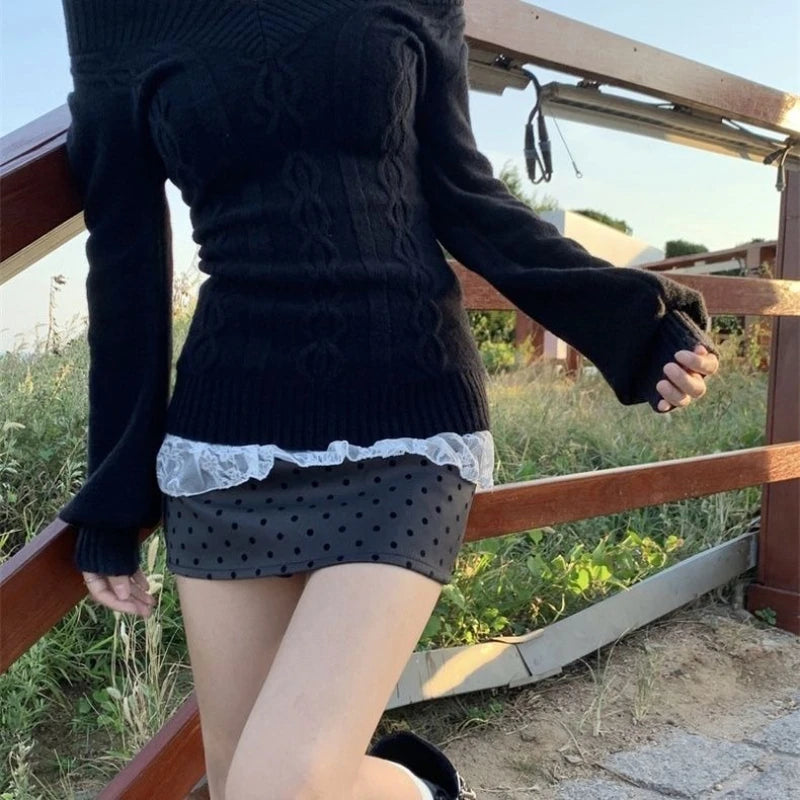 Lunivop Korean Style Grey Sexy Sweater Women Sweet Off Shoulder V-neck Knitted Pullover Slim Up Fashion Long Sleeve Sweaters