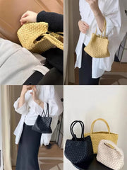 Lunivop  Handwoven Basket Sle Mother Daughter Handbag Casual Faion PU Leather Soft Buet Bag with Magnetic Bule Closure