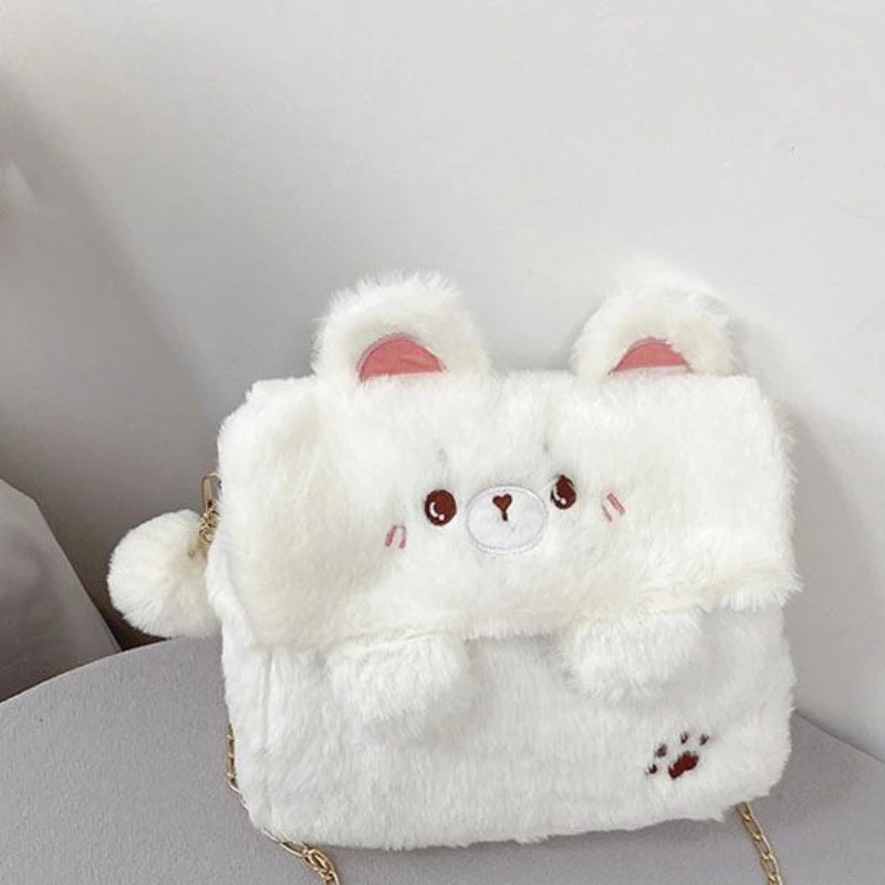 Lunivop Cute Bear Shoulder Bag for Women Soft Fluffy Kawaii Versatile Trend Purse Winter Casual Girls Kid Solid Color Crossbody Bag