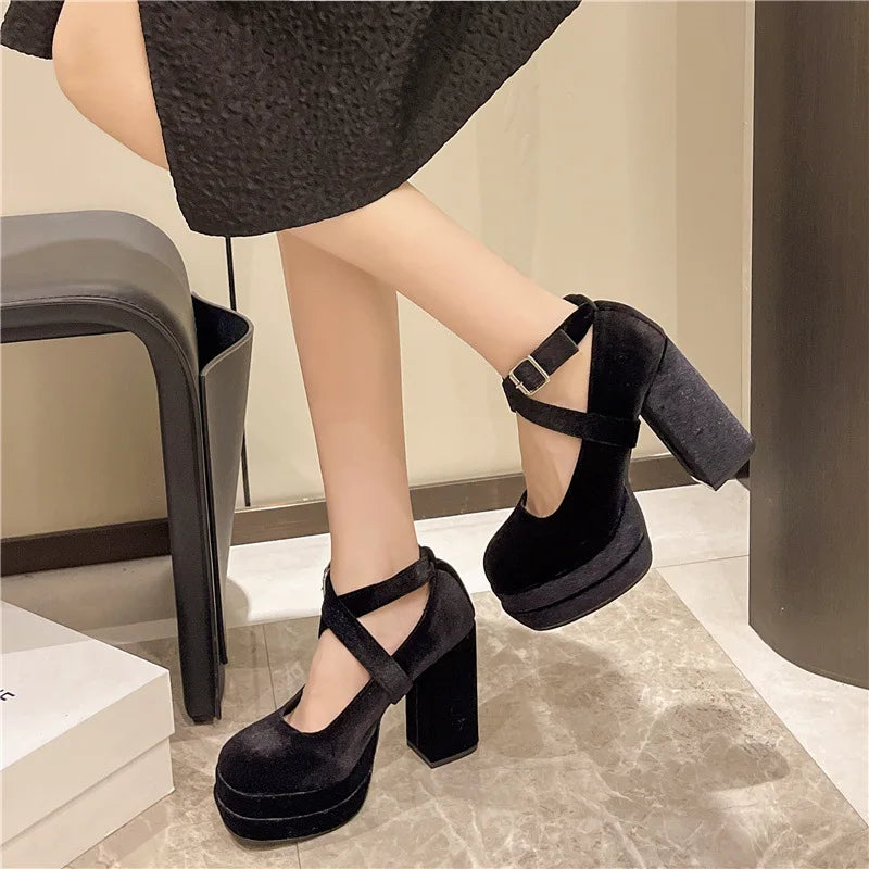 Lunivop Platform Mary Janes Shoes Women Suede Luxury High Heel Lace Up Trend Lolita Shoes Elegant Chunky Party Pumps Zapatos De Mujer