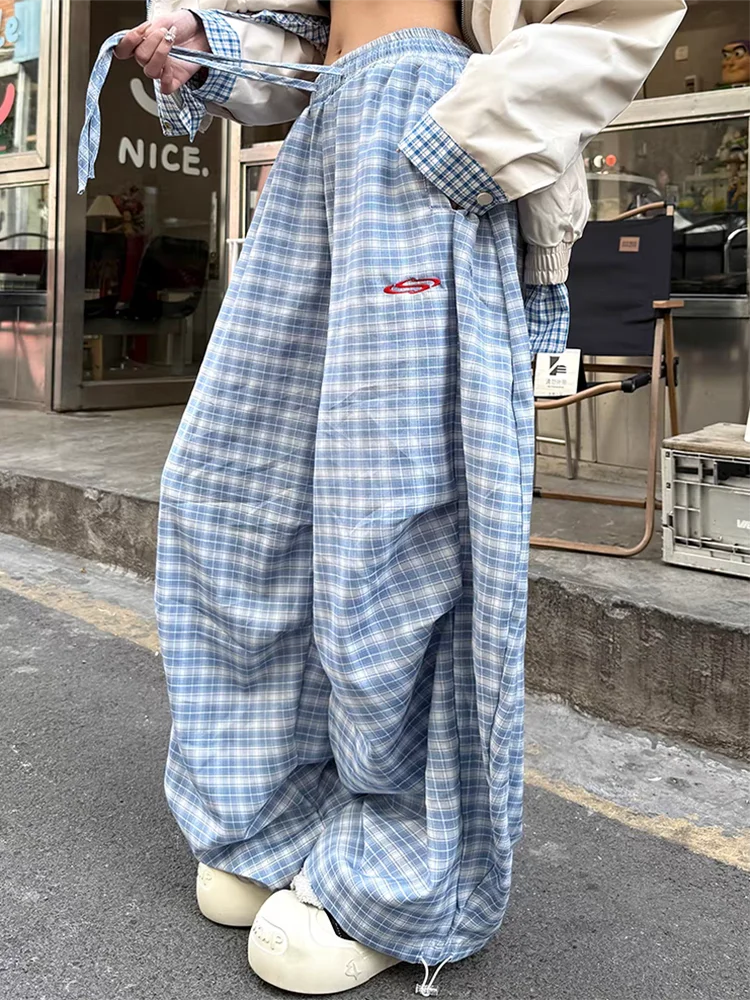Lunivop  Streetwear Y2K Plaid Pants Women Vintage American High Waist Scimitar Pants Harajuku Oversize Loose Bf Casual Trousers New