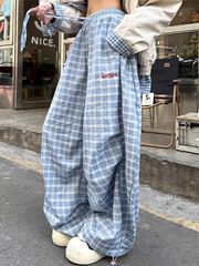 Lunivop  Streetwear Y2K Plaid Pants Women Vintage American High Waist Scimitar Pants Harajuku Oversize Loose Bf Casual Trousers New