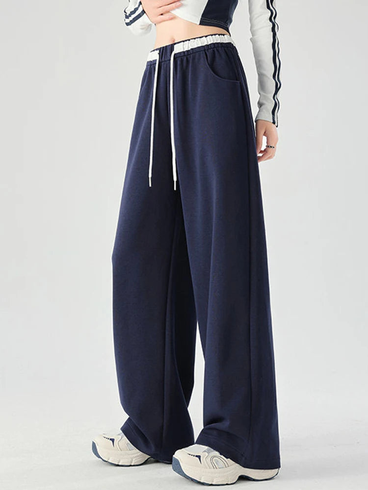 Lunivop Women Loose Vintage Sweatpants High Waist Casual Pockets Wide Leg Pant Streetwear High Quality Retro American Gray Pants