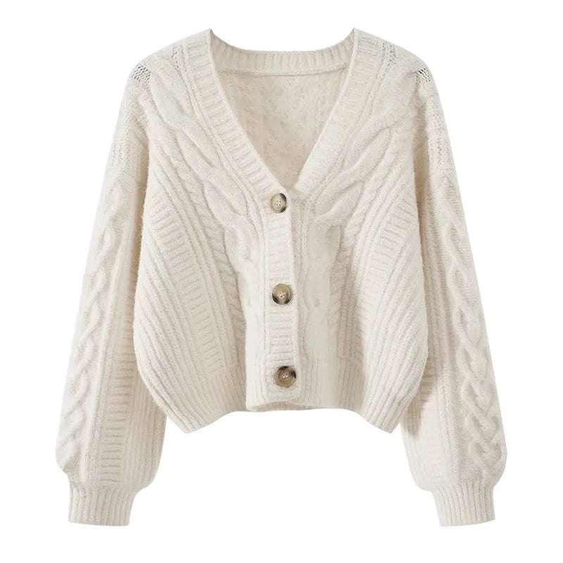 Lunivop Knit Cardigan for Women Regular Fit Button-up V-Neck Crop Sweater Jacket Teen-girl Fall Winter Vintage Outfit