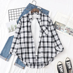 Lunivop  Elegant Women's Plaid Shirt New Ladies Large Size Casual Loose Lapel Long Sleeve Blouse&Tops Female Lapel Checked Clothing