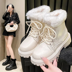 Lunivop Snow Boots for Women Female Shoes 2025 Winter Women Footwear Plush Round Thick Heel Leather Ankle Boots Ladies Platform Booties