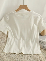 Lunivop  Sweet Love Cute T Shirt Women Casual Loose O Neck Mesh Patchwork Tees Vintage Kawaii Female Short Sleeve White Tops Summer