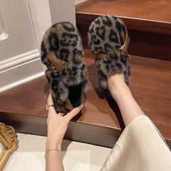 Lunivop Fashion Leopard Fur Ballet Flats Woman Curly Cotton Buckle Strap Mary Jane Shoes Ladies Winter Warm Plush Shallow Loafers