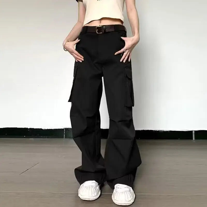 Lunivop Lygens Zipper Pockets High Waist Solid Y2K Streetwear Wide Leg Women'S Cargo Pants Casual Daily Vacation