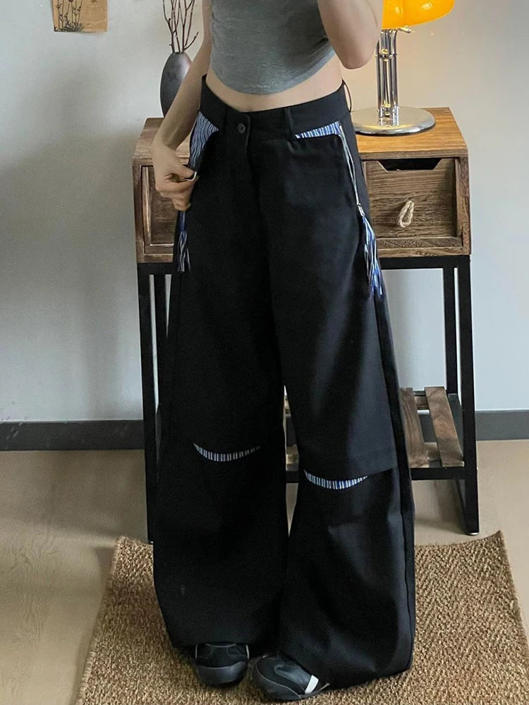 Lunivop  Loose Streetwear Wide Leg Pants Women Vintage Patchwork High Waist Y2K Trousers Casual Harajuku Retro Bf New Hip Hop Pant
