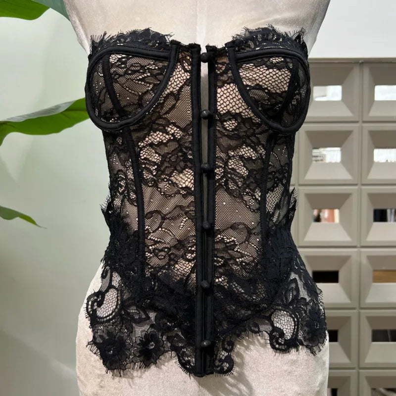 Lunivop  Fashion Lace 2 Piece Set Women's Strapless Fishbone Top High Waisted Jacquard Skirt 2025 Summer New Tide