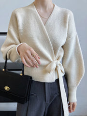 Lunivop Tie Front Wrap Sweater Cardigan Women Soft Knitted V-neck Long Sleeve Surplice Sweater Top Autumn Winter Vintage Outfit