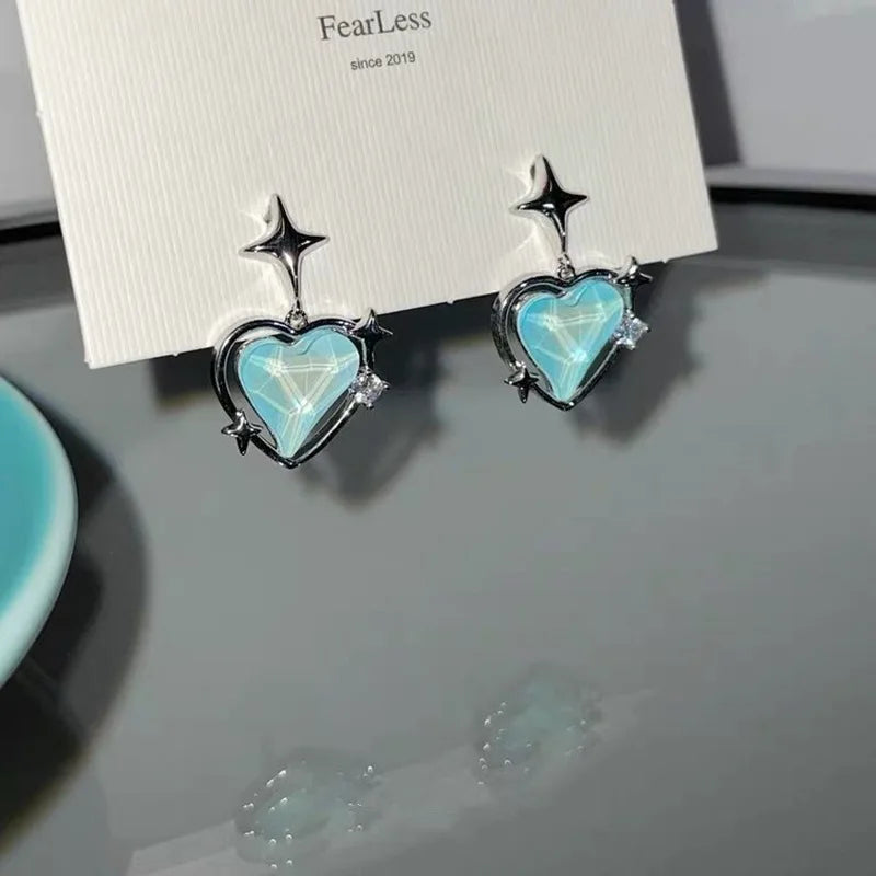 Lunivop New Blue Crystal Heart Star Stud Earrings for Women Girl New Gothic Y2K Punk Design Earrings Removable Simple Earrings