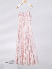 Lunivop  Casual Fairy Floral Strap Dress Women Chiffon Elegant Evening Party Midi Dress Ruffle Sweet Korean Dress Women Sweet Summer