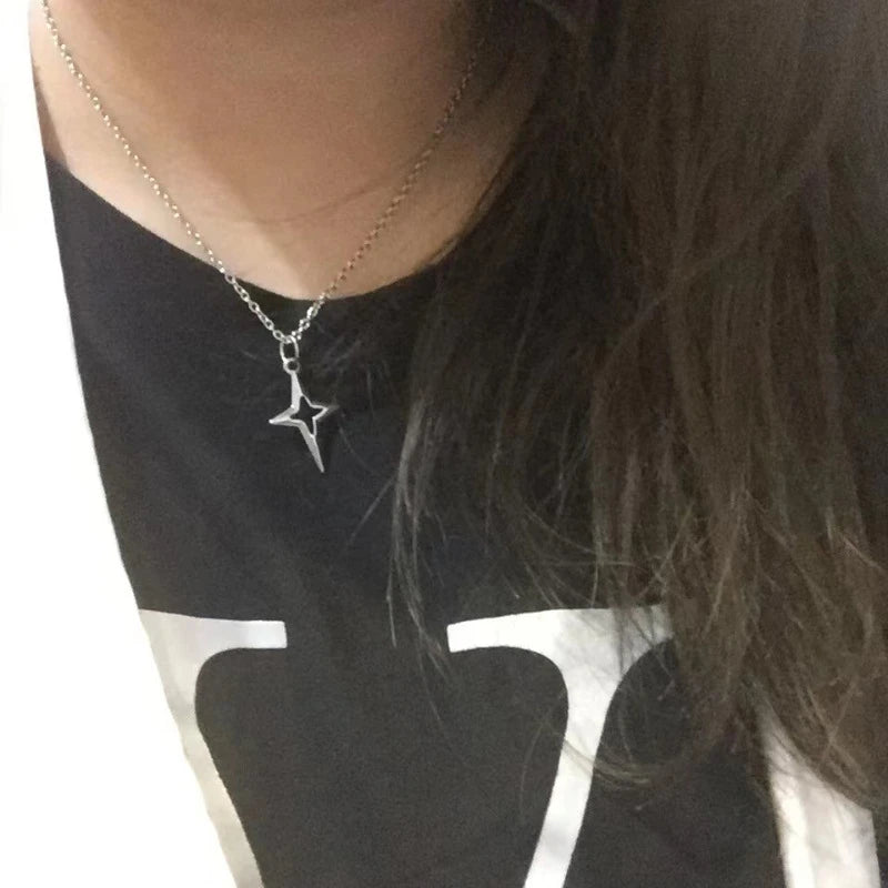 Lunivop Kpop Goth Silver Color Star Pendant Chain Necklace For Women Men Egirl Y2K Cool EMO Punk Aesthetic Grunge Jewelry Gifts