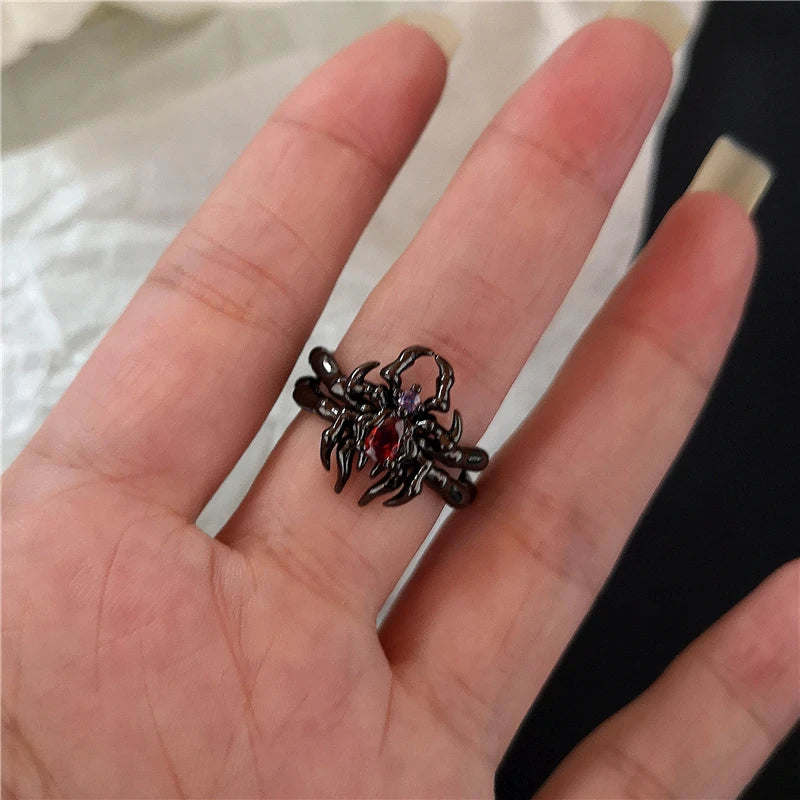 Lunivop Irregular Red Crystal Glass Heart Aesthetic Rings For Women Y2K Gothic Animal Spider Ring Creative Grunge Jewelry Accessories