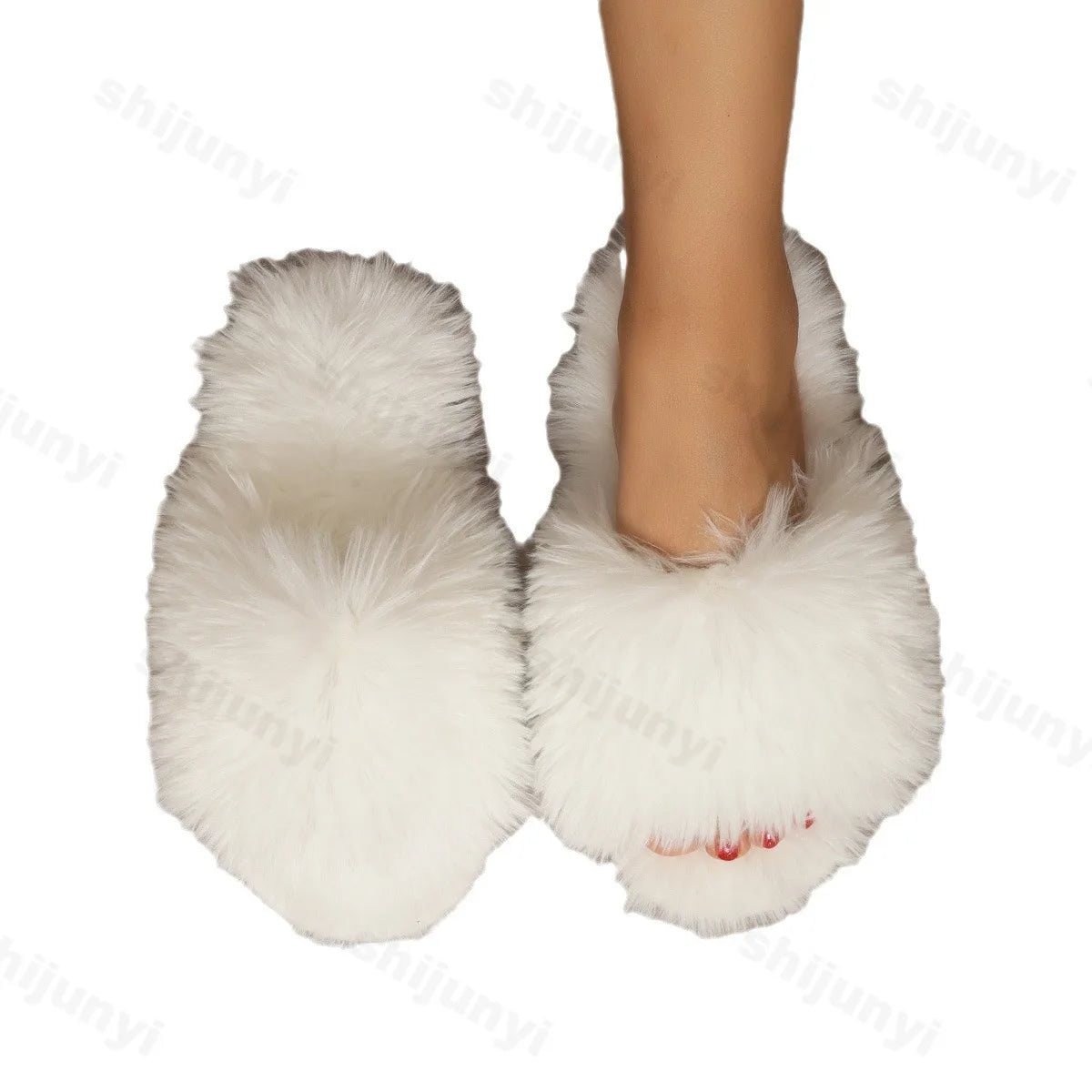 Lunivop New Women Designer Fur Slides Slippers Open Toe Slip on Flat Indoor Plush Slippers Home Bedroom Fuzzy Casual Outdoor Comfy Flats