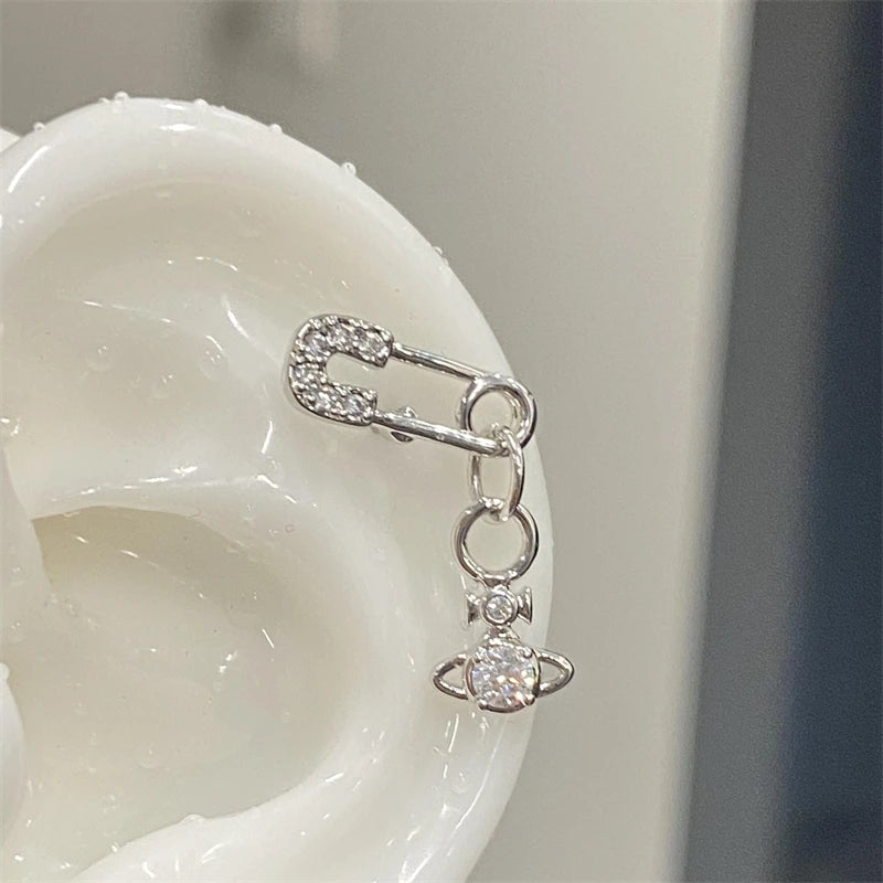 Lunivop 1PCS Pink Zircon Cross 316L Stainless Steel Annular Ear Bone Nail New Fashion U-shaped Earrings for Women Y2K Punk Jewelry