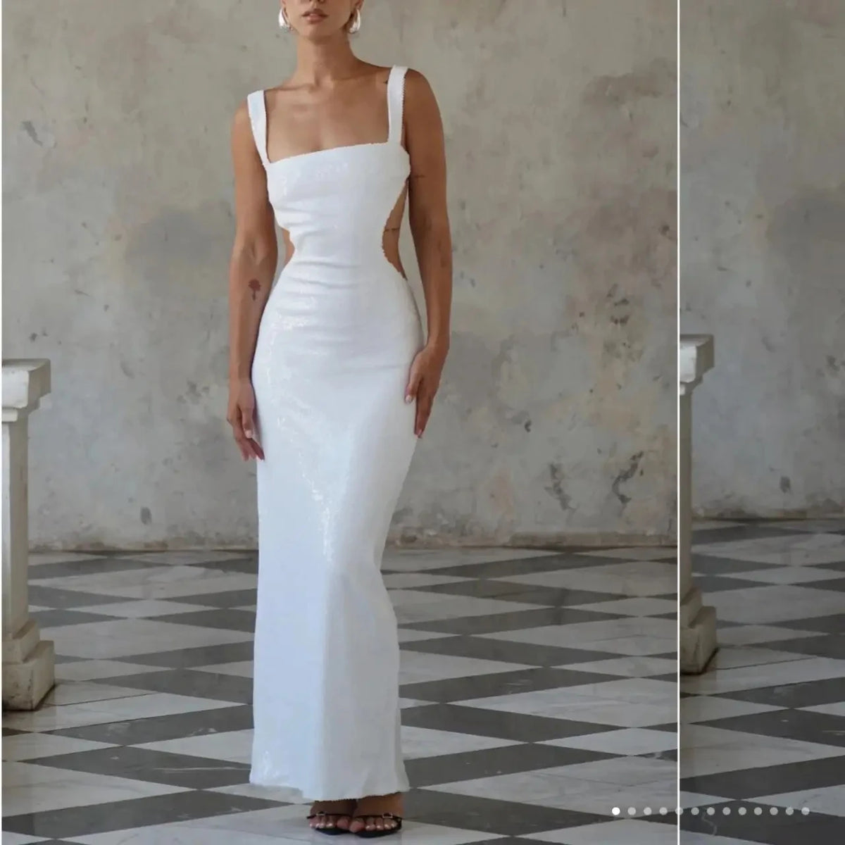 Lunivop  Sexy Sling Backless Silvery Maxi Dress For Women Fashion High Waist Bodycon Sleeveless Robes Female Evening Party Vestidos