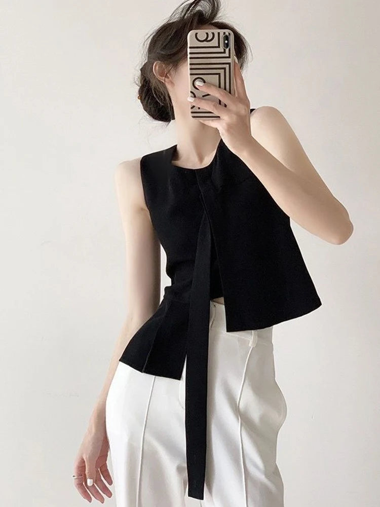 Lunivop  Fashion White Tanks Women Irregular Sexy Slim Sleeveless Tanks Tops Summer Korean Design Female Casual Elegant O Neck Tops