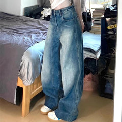 Lunivop  American Vintage Baggy Women Jeans Y2K Fashion Streetwear Distress Raw Edge Straight Pants Harajuku High Waist Pocket Trousers
