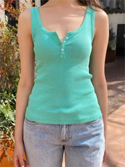 Lunivop  Ribbed Button Tank Tops Women Summer Casual Streetwear Slim Cotton Sleeveless Vests Female Vintage Simple Basic Vest Y2K