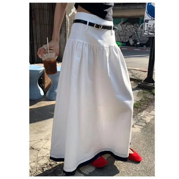 Lunivop Korean Style White Skirts Women Elegant Harajuku Black Long Skirts Vintage Fashion Casual Basic Midi Skirt Streetwear