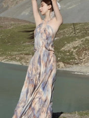 Lunivop  French Vintage Purple Backless  Long Dresses Basics Vestidos De Festa V -Neck Spring Summer Holiday A-Line Vestidos New