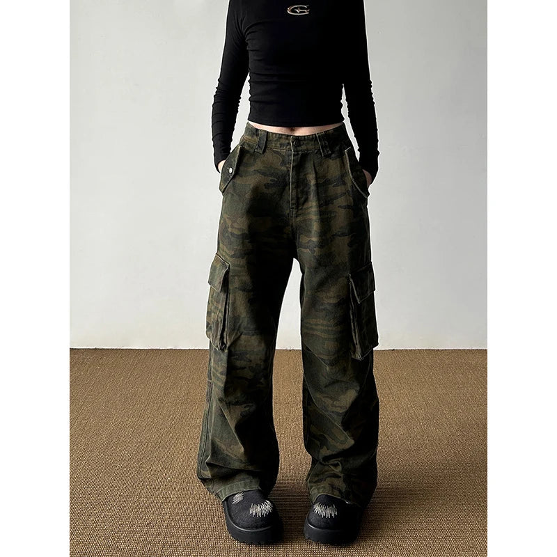 Lunivop Camouflage Womens Jeans High Waist Vintage 2000s Straight Baggy Y2K Denim Pants Hip Hop American Fashion Wide Leg Denim Trouser