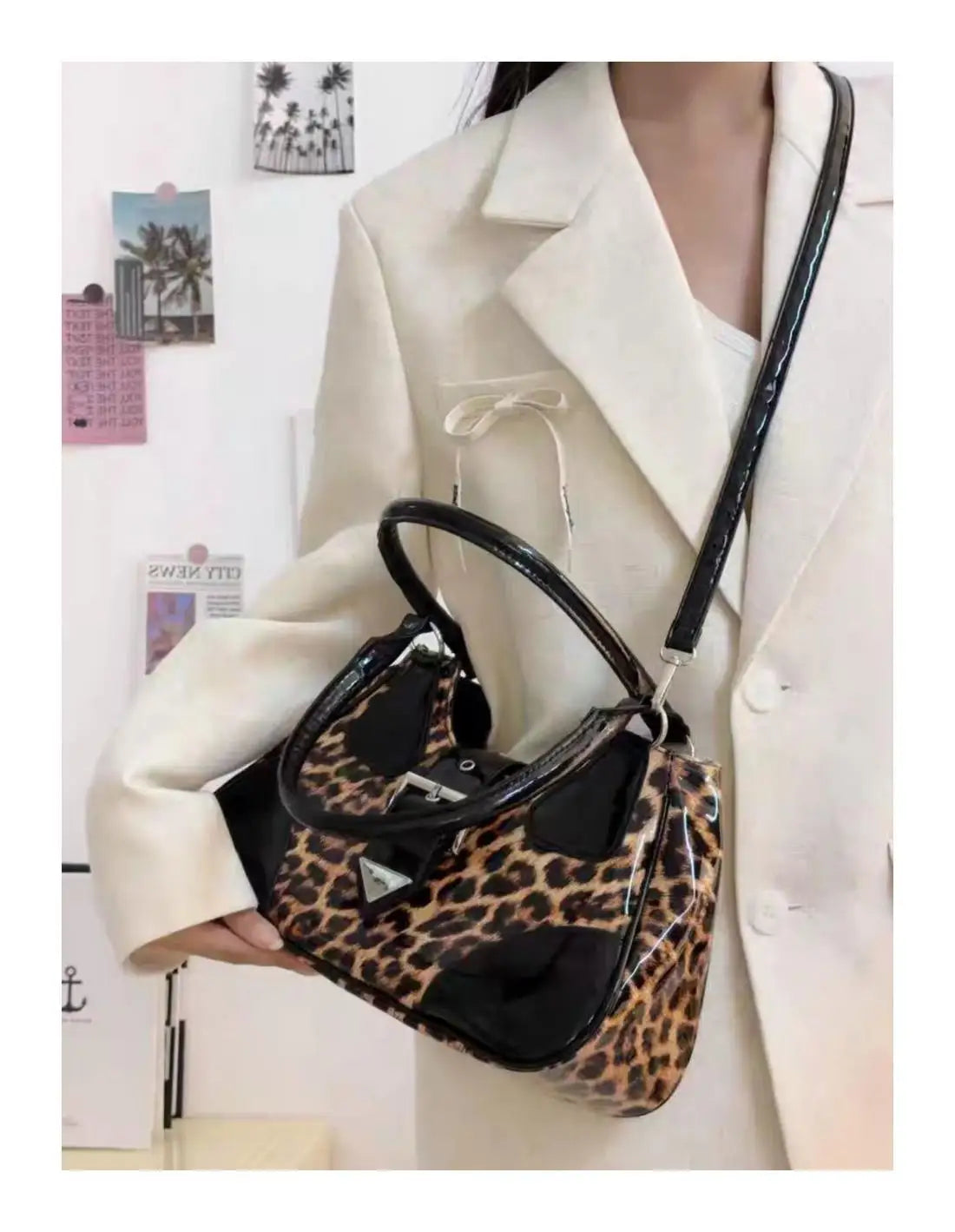 Lunivop Hot Girls Leopard Print Y2k Shoulder Bag Women Vintage Handle Casual Crossbody Bags Female Versatile Retro Messenger Bag