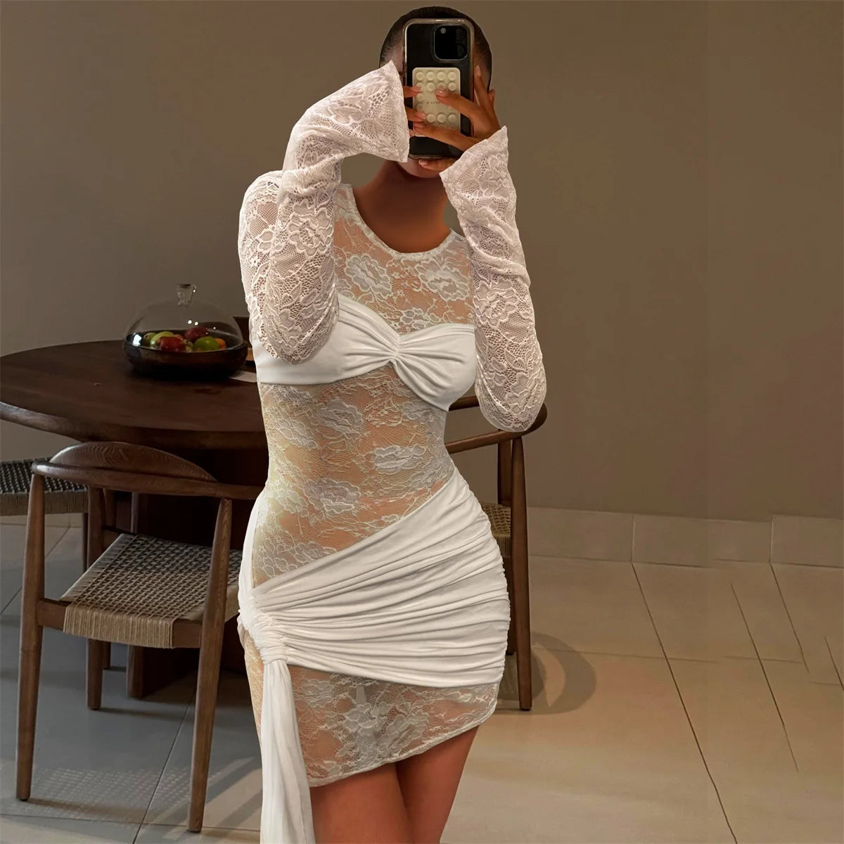 Lunivop   White Lace 1 Piece Cover-Ups Bikinis Sexy Women Swimsuit Swimwear Female Biquini Bathing Suit Mesh Dress Beach Outfits