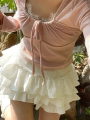 Lunivop Kawaii Ball Gown Short Skirt Pleated Ruffles Layered High Waist Solid Mini Cake Skirts Lolita Girl Sweet Cute Elastic Waist  Y2K