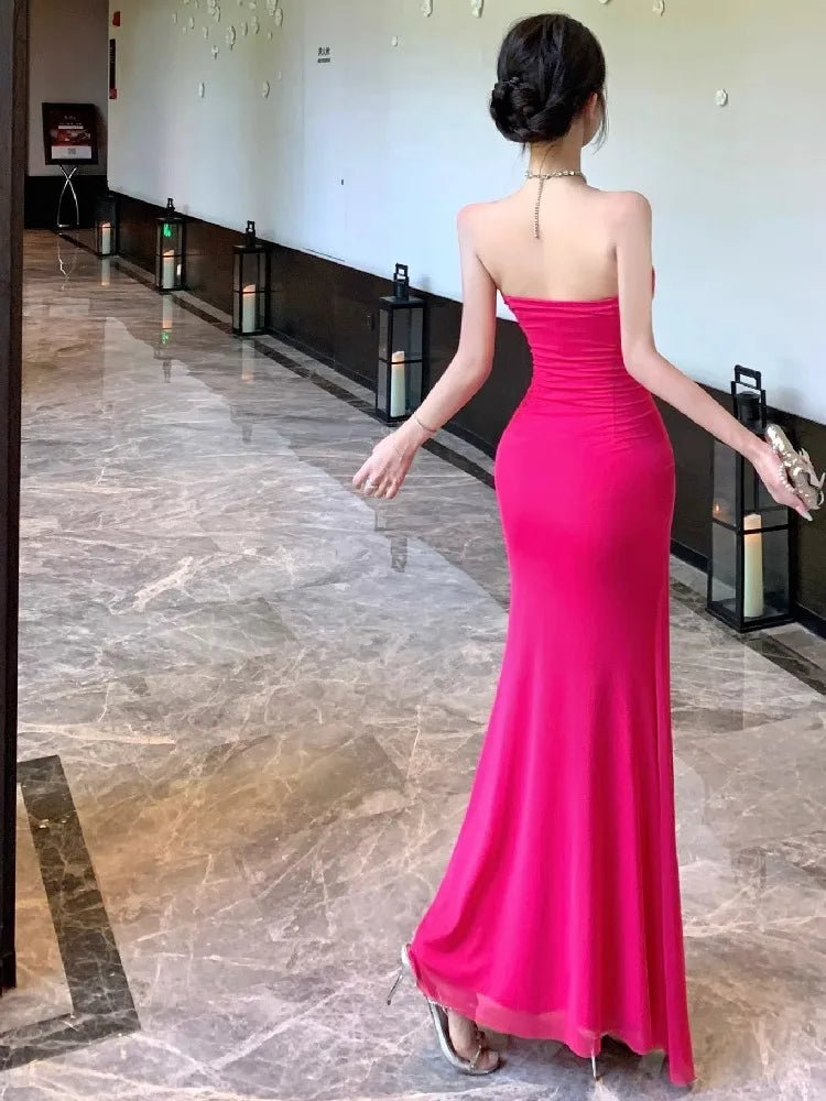 Lunivop  Dresses Women Sexy Lace Patchwork Strapless Slim Ruched Backless Temperament Cocktail Dress Party Female Fashion