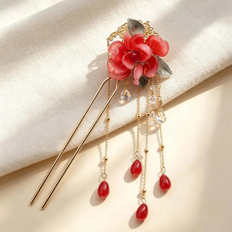 Lunivop  Flower Hair Stick For Women Elegant Waterdrop Shaped Tassel Hair Stick Cheongsam Hair Accessories Gift